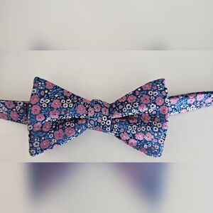Stafford Navy and Pink Floral Bow Tie